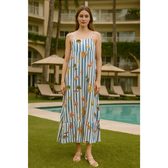 Label of Love Maxi Dress Australia Tropical Vacation Resort tiered size Medium - Picture 1 of 7